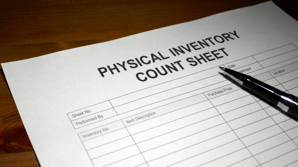 physical inventory count sheet with pen