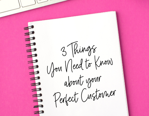 pink background with keyboard and plant and notebook with title 3 things you need to know about your perfect customer