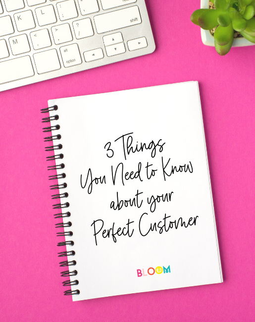 pink background with keyboard and plant and notebook with title 3 things you need to know about your perfect customer