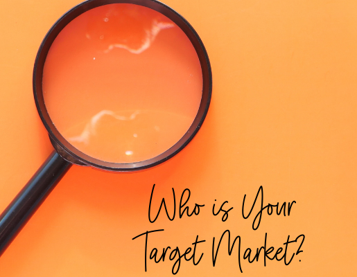 Magnifying glass on orange background with title who is your target market? finding your perfect customer