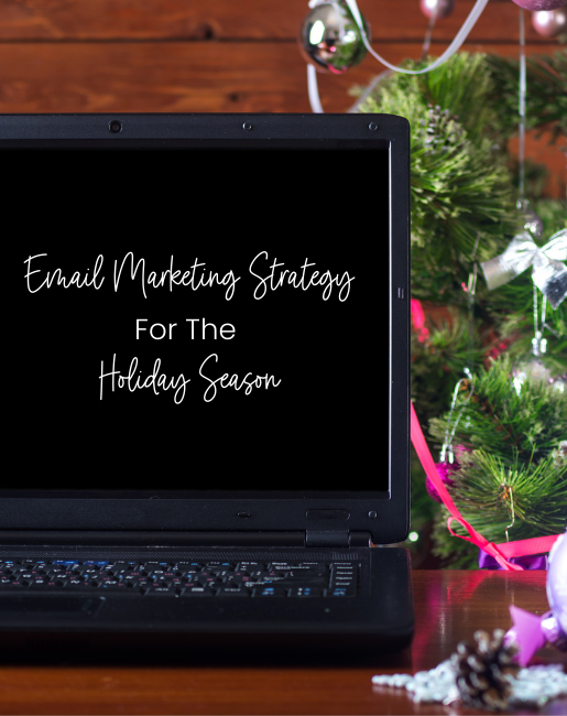 computer in front of christmas tree with title email marketing strategy for the holiday season