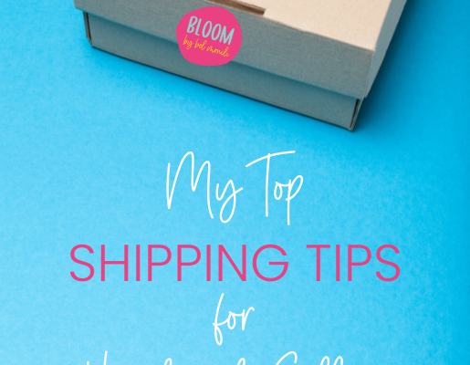 a shipping box on a blue background with title my top shipping tips for handmade sellers