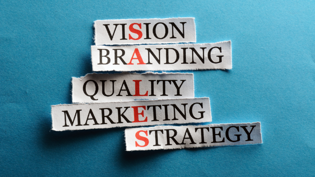 image of the word sales highlighted in the words vision branding quality marketing strategy