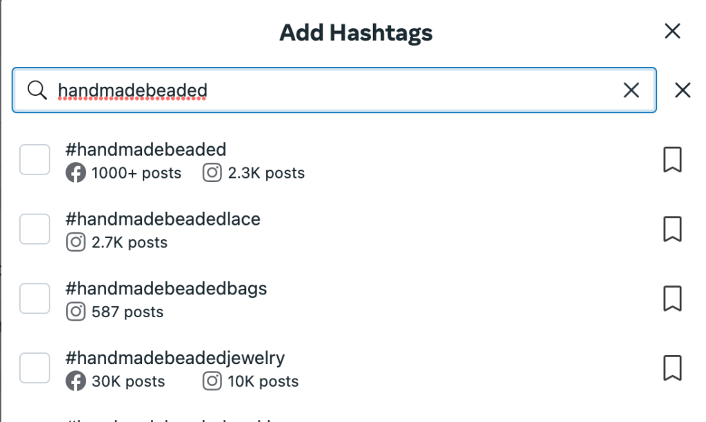 Example of hashtags on Meta Suite